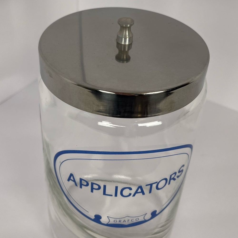 Vintage Set of Glass Cotton and Applicators Doctor Apothecary Jars with Lids - Picture 5 of 5